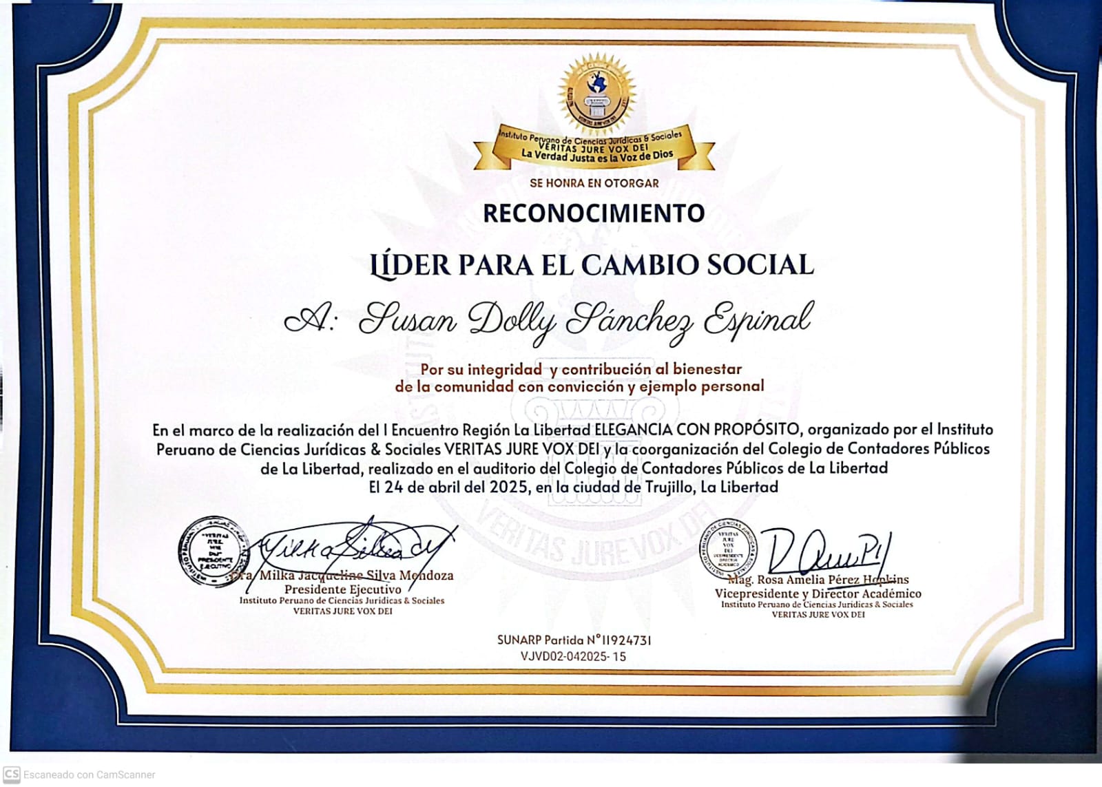 Reconocimiento Veritas Jure Vox